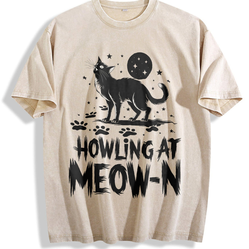 Funny Cat Howling At Meow-n Vintage Washed T-Shirt product image 1