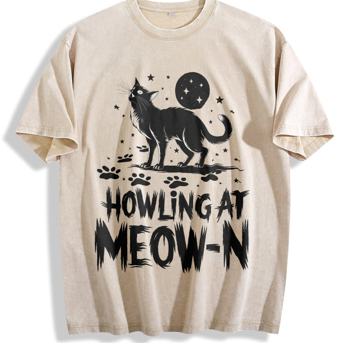 Funny Cat Howling At Meow-n Vintage Washed T-Shirt product image 1