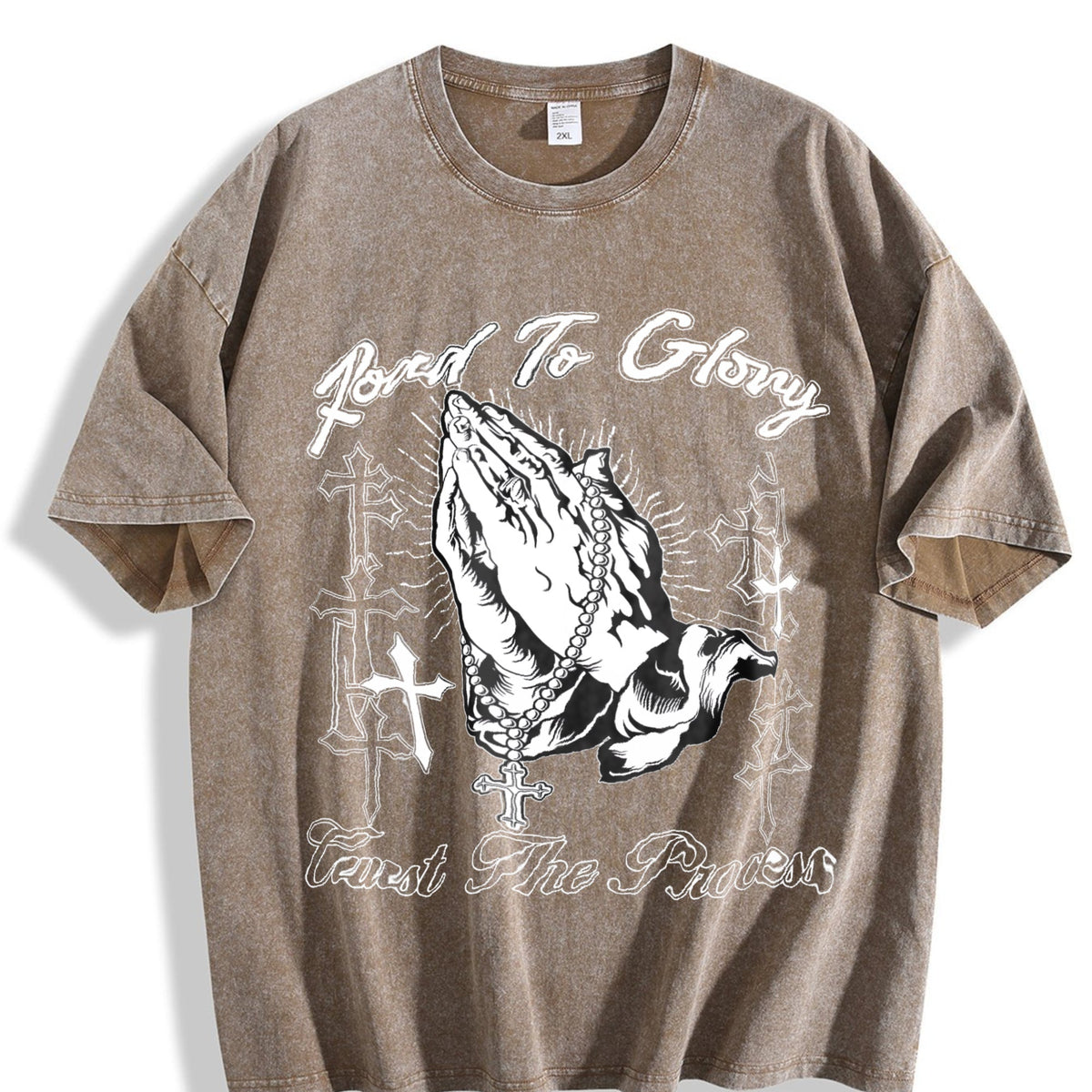 Road To Glory Praying Hands Cross Vintage Washed T-Shirt product image 3