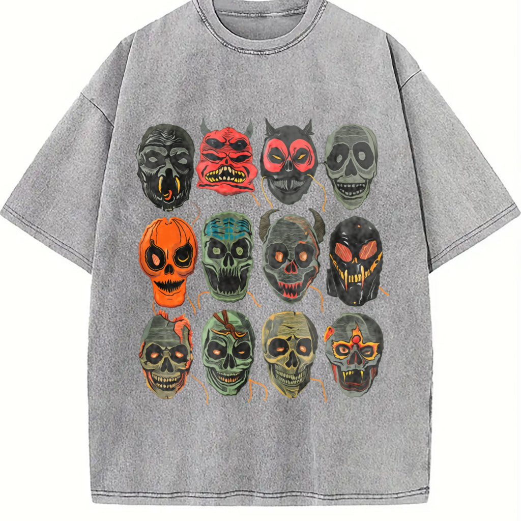 Halloween Scary Masks 90s Vintage Washed T-Shirt product image 5