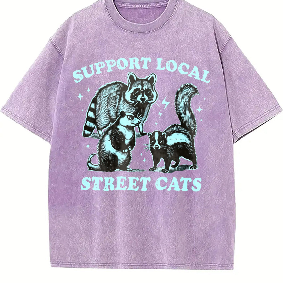Funny Raccoon Support Local Cats 90's Vintage Washed T-Shirt product image 6