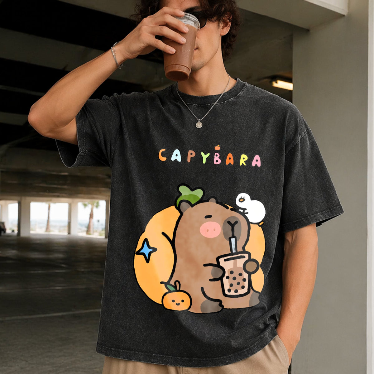 New Spring Summer Cool Capybara Cartoon Vintage Washed product image 9