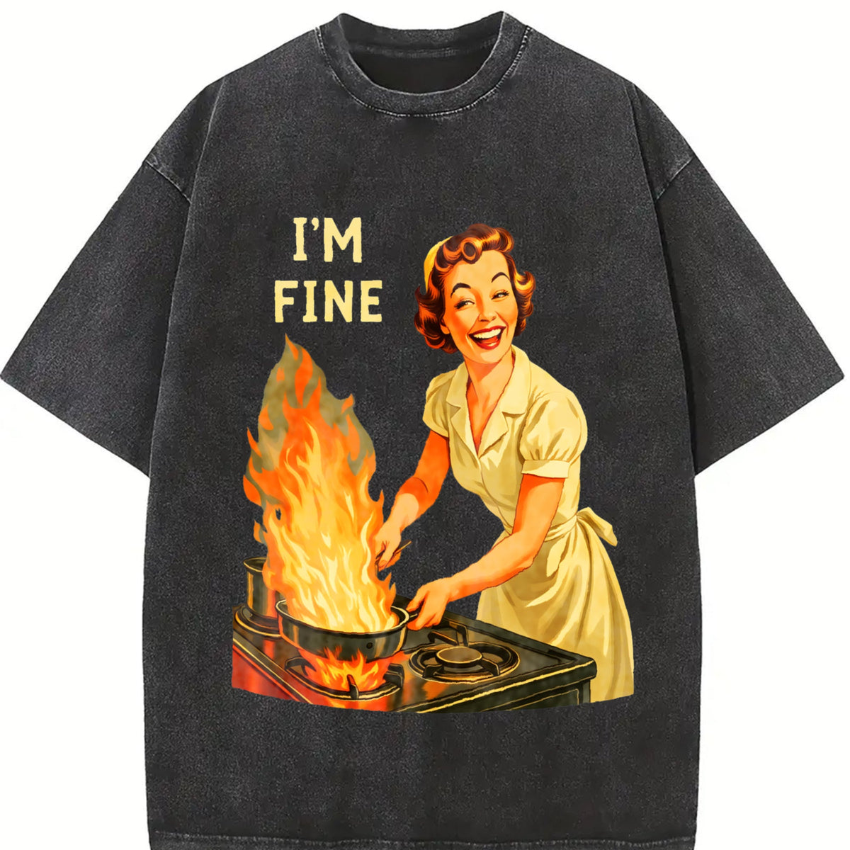 I Am Fine Housewife Vintage Washed T-Shirt product image 2