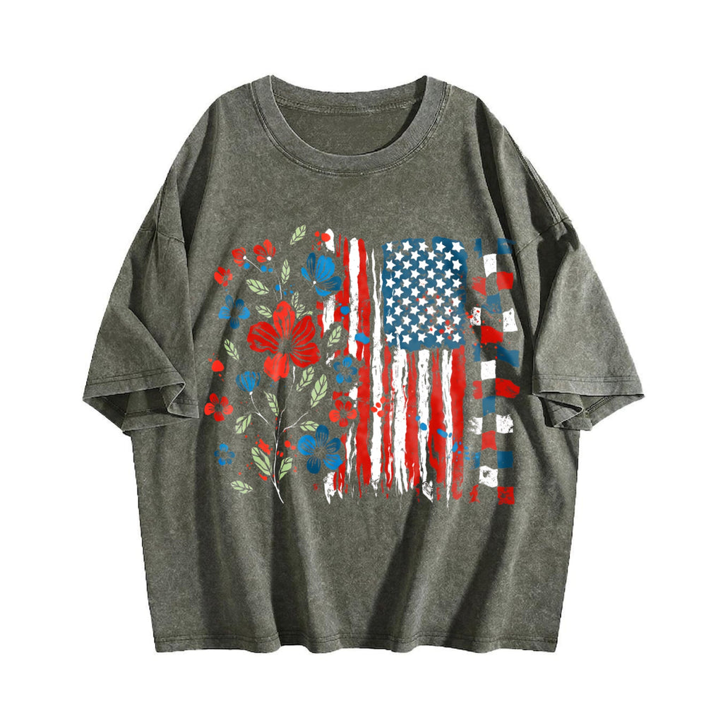Floral American Flag Vintage Washed T-Shirt product image 4
