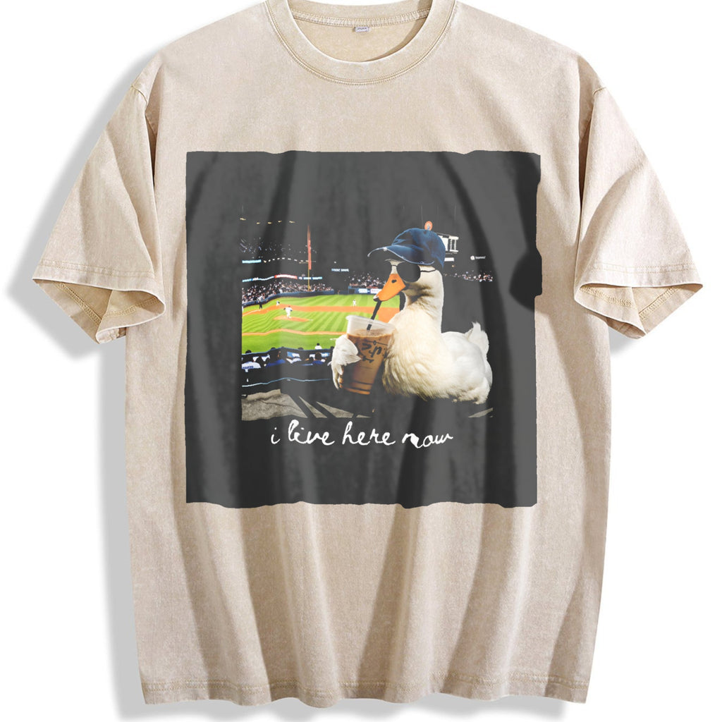 I Live Here Now Baseball Duck Vintage Washed T-Shirt product image 1
