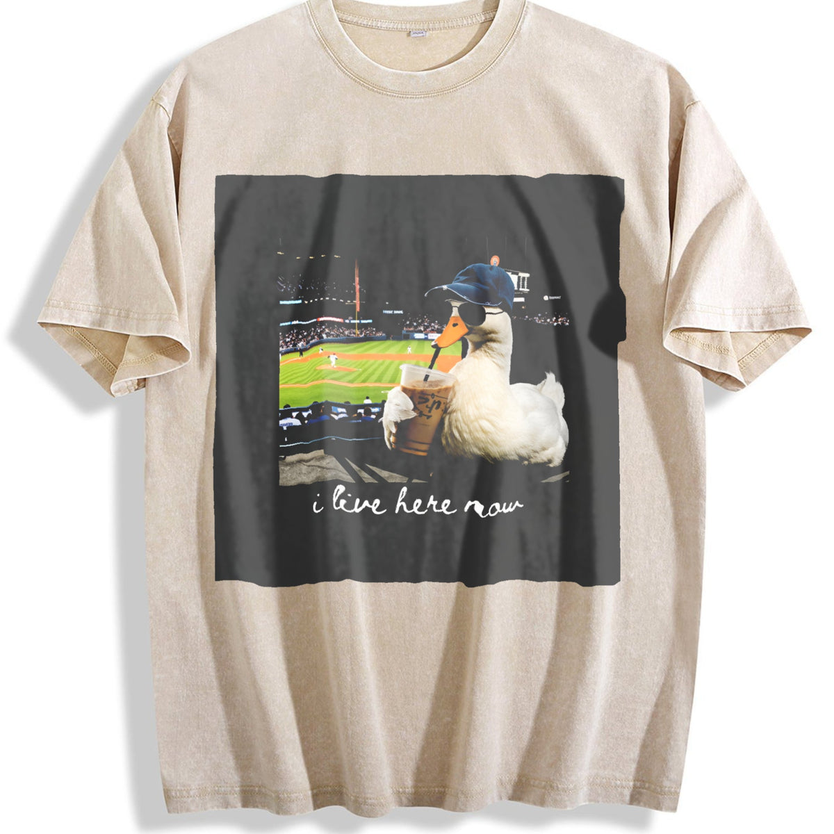 I Live Here Now Baseball Duck Vintage Washed T-Shirt product image 1