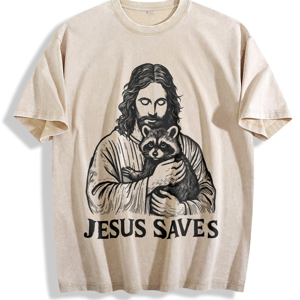 Religious Jesus Hugs Raccoon Christ Vintage Washed T-Shirt product image 1