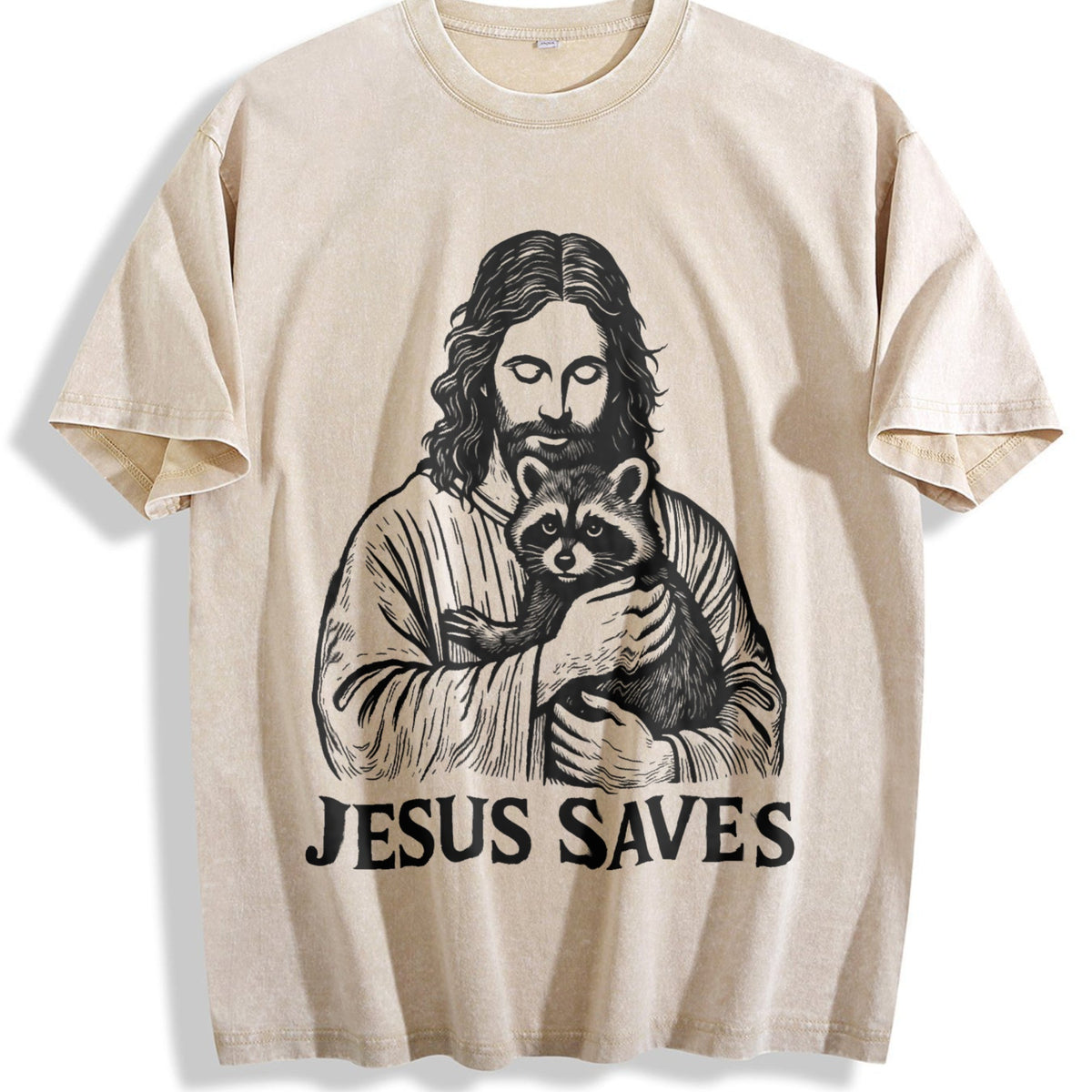 Religious Jesus Hugs Raccoon Christ Vintage Washed T-Shirt product image 1