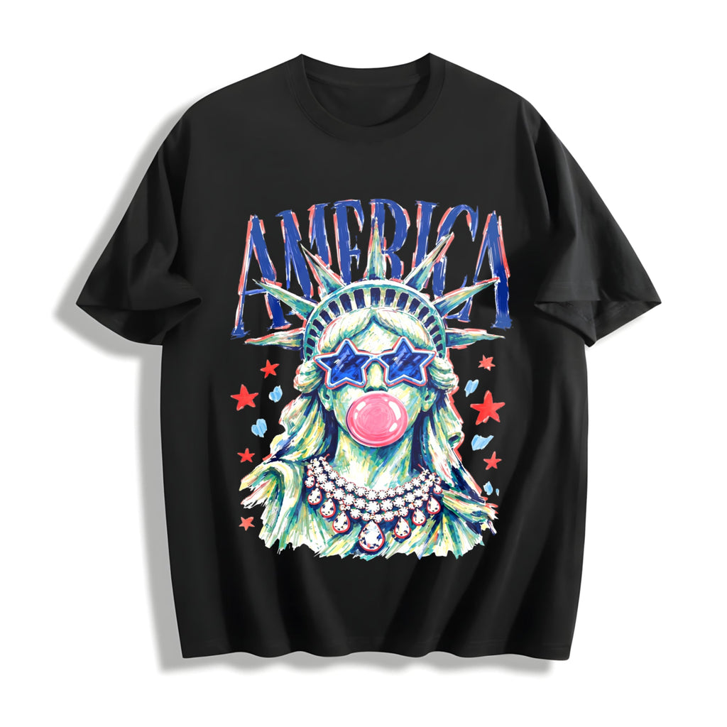 America Statue Of Liberty Blowing Bubble Gum Cotton T-Shirt product image 1