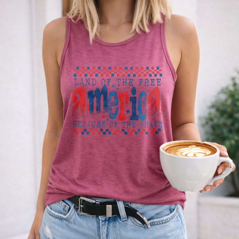 Land Of The Free Because Of The Brave Checkered Patriotic 4th Women's Tank Top