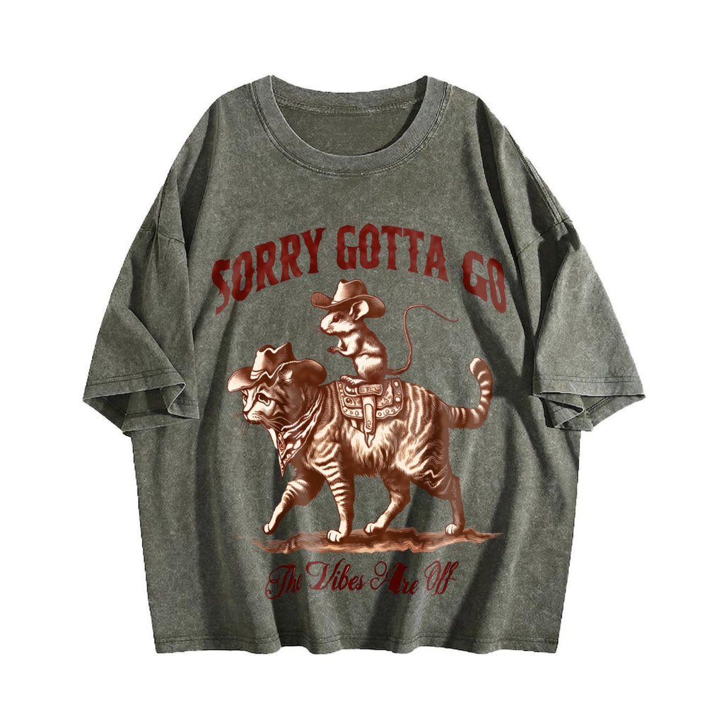 Funny Mouse Riding Cat The Vibes Are Off 90s Vintage Washed product image 4