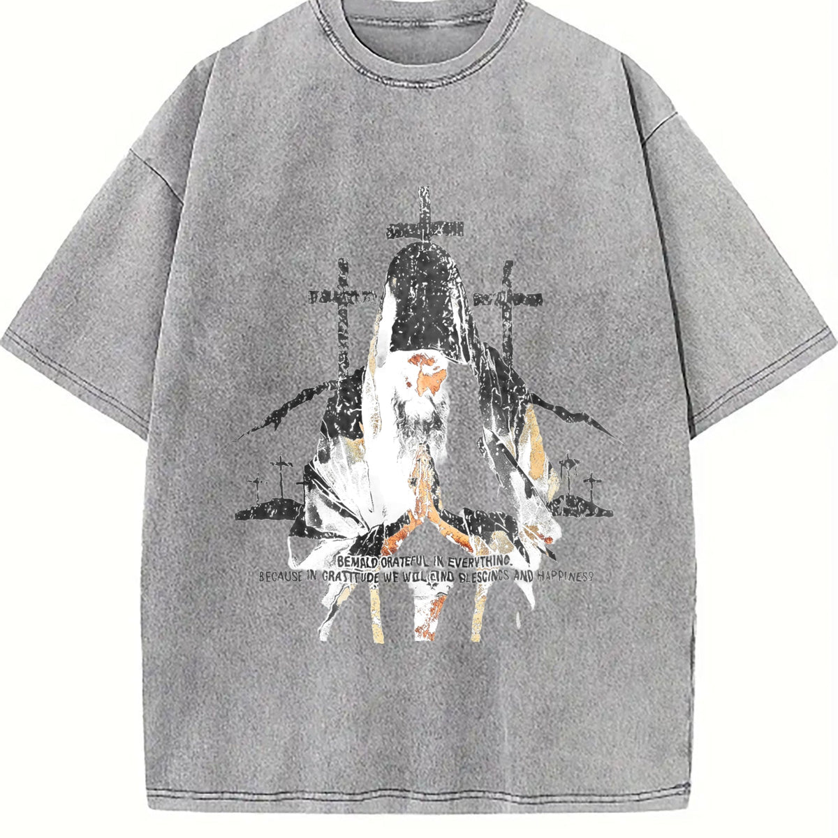 Religious Prayer Cross Black Grunge Vintage Washed T-Shirt product image 5