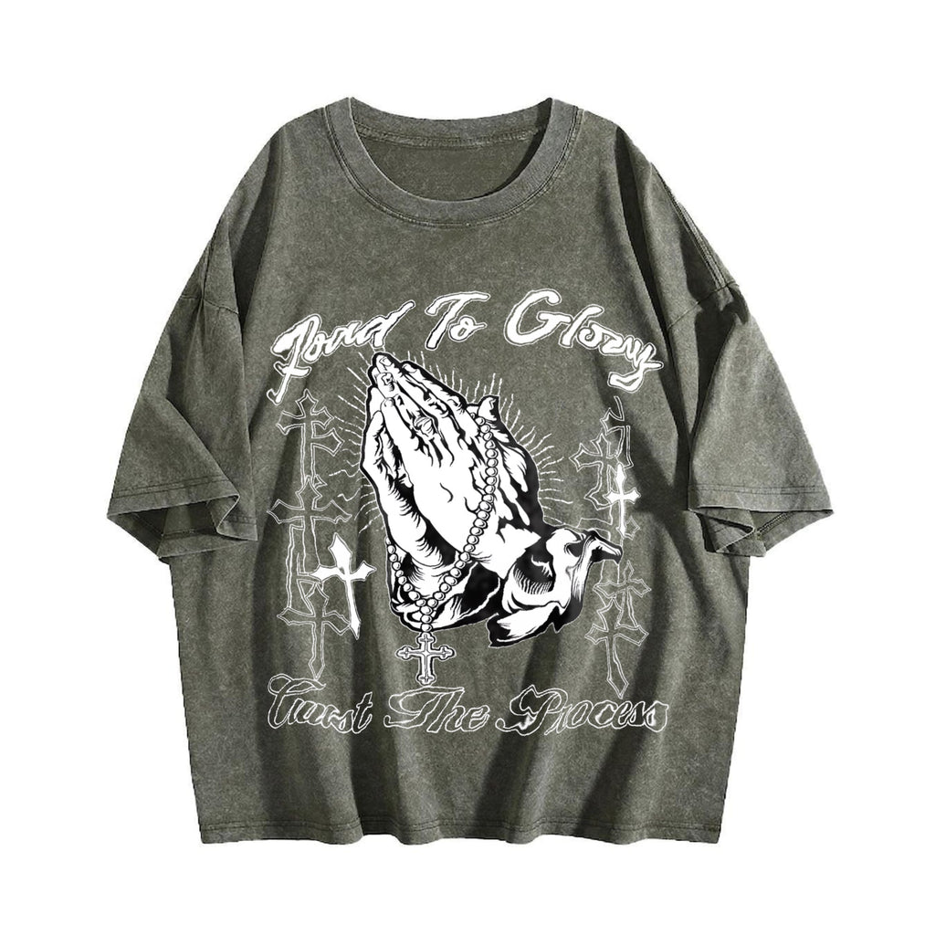 Road To Glory Praying Hands Cross Vintage Washed T-Shirt product image 4
