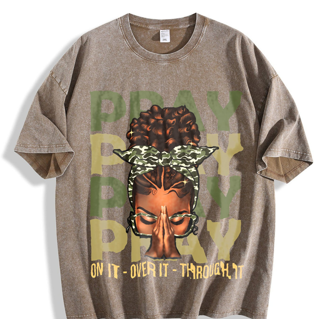 Pray On It Over It Black Woman Afro Christian Vintage product image 3
