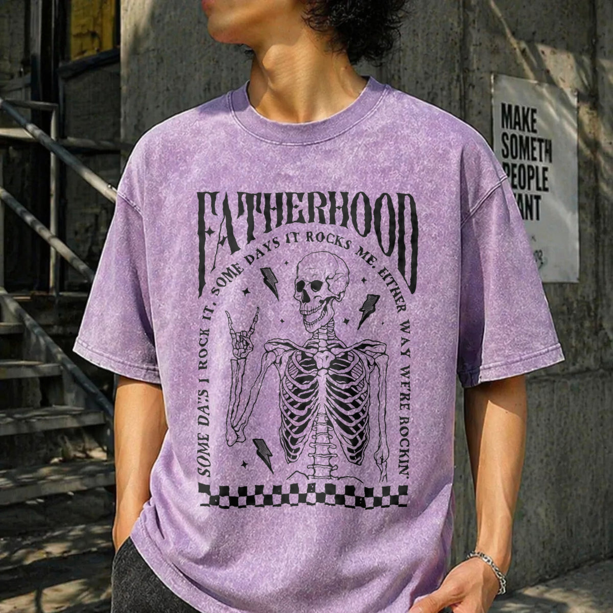 Fatherhood Dad Funny Skeleton First Time Vintage Washed product image 13