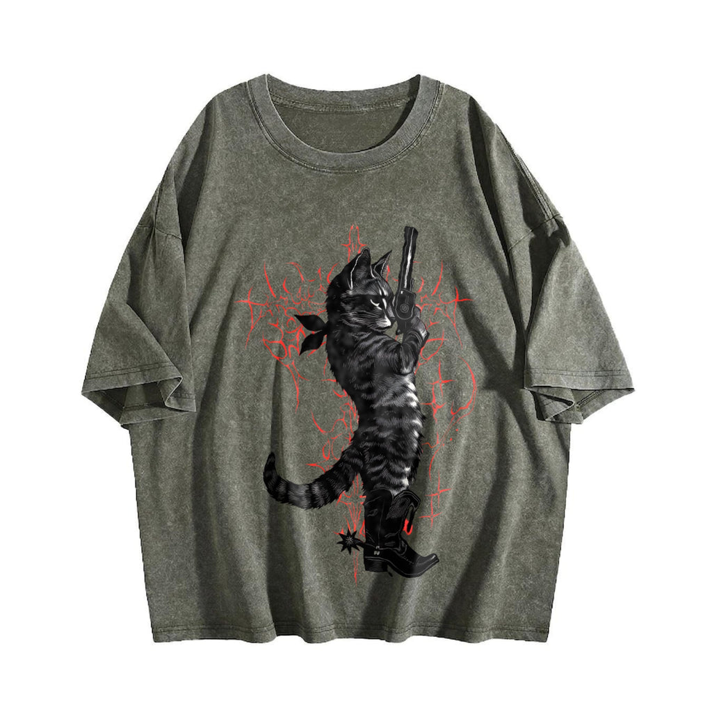 Cowboy Cat Neo-tribal Vintage Washed T-Shirt product image 4