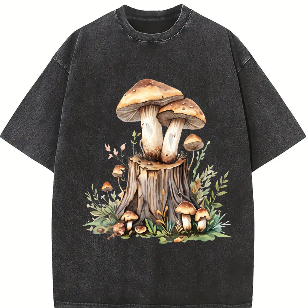 Mushroom On The Tree Stump Vintage Washed T-Shirt product image 2
