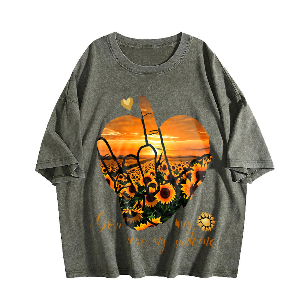 Sunset Sunflower Heart Peace Sign Y2K Boxy Aesthetic product image 4