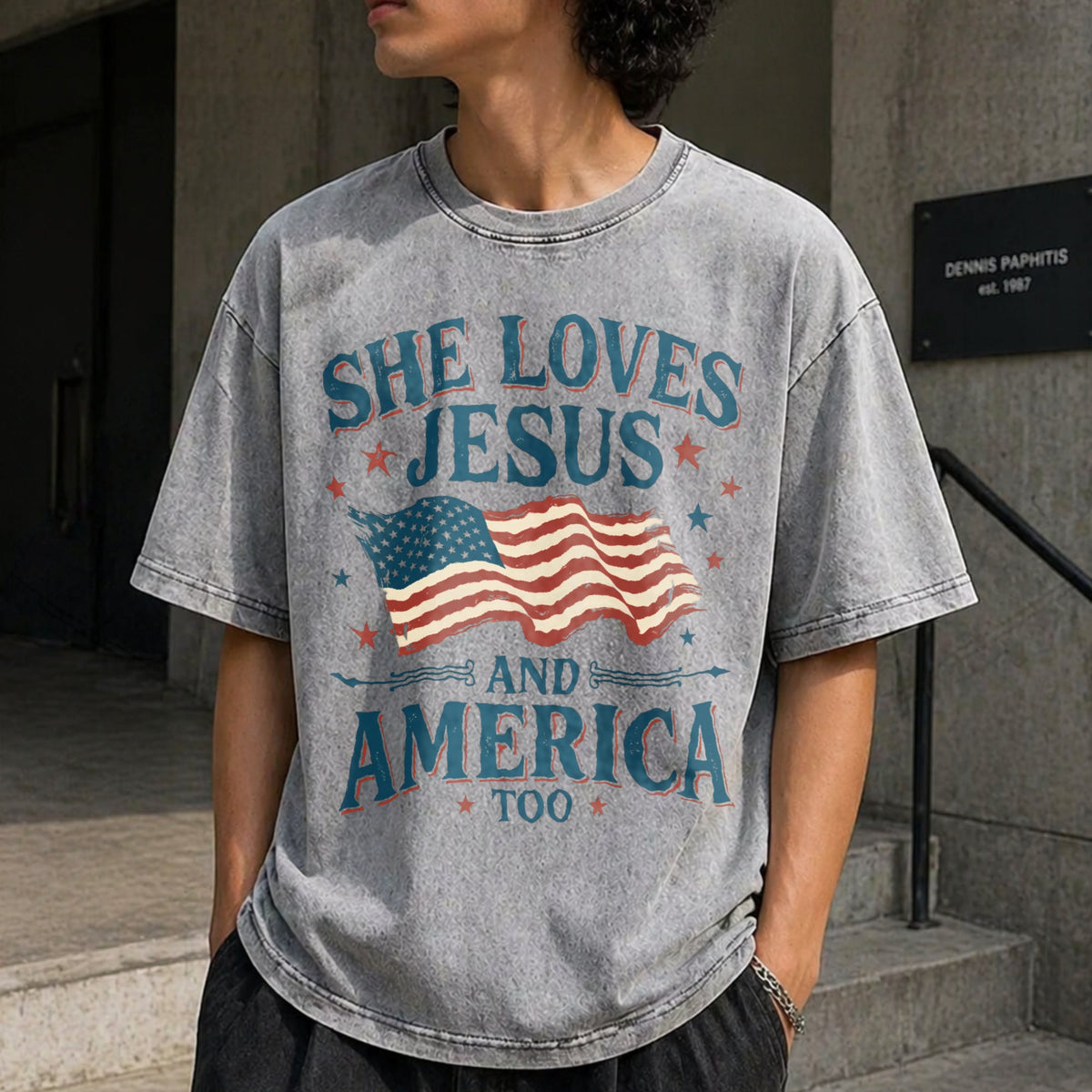 She Loves Jesus And America Too Vintage Washed T-Shirt product image 5