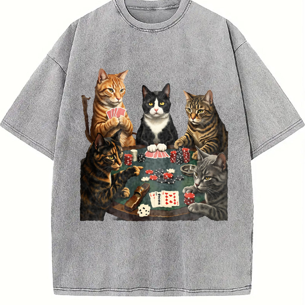 Five Cats Playing Poker Vintage Washed T-Shirt product image 5