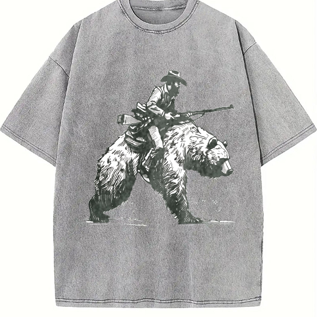 Lumberjack Cowboy Riding A Bear 90s Vintage Washed T-Shirt product image 5