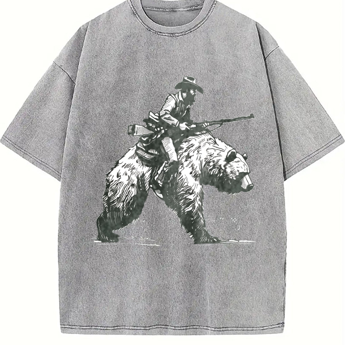 Lumberjack Cowboy Riding A Bear 90s Vintage Washed T-Shirt product image 5