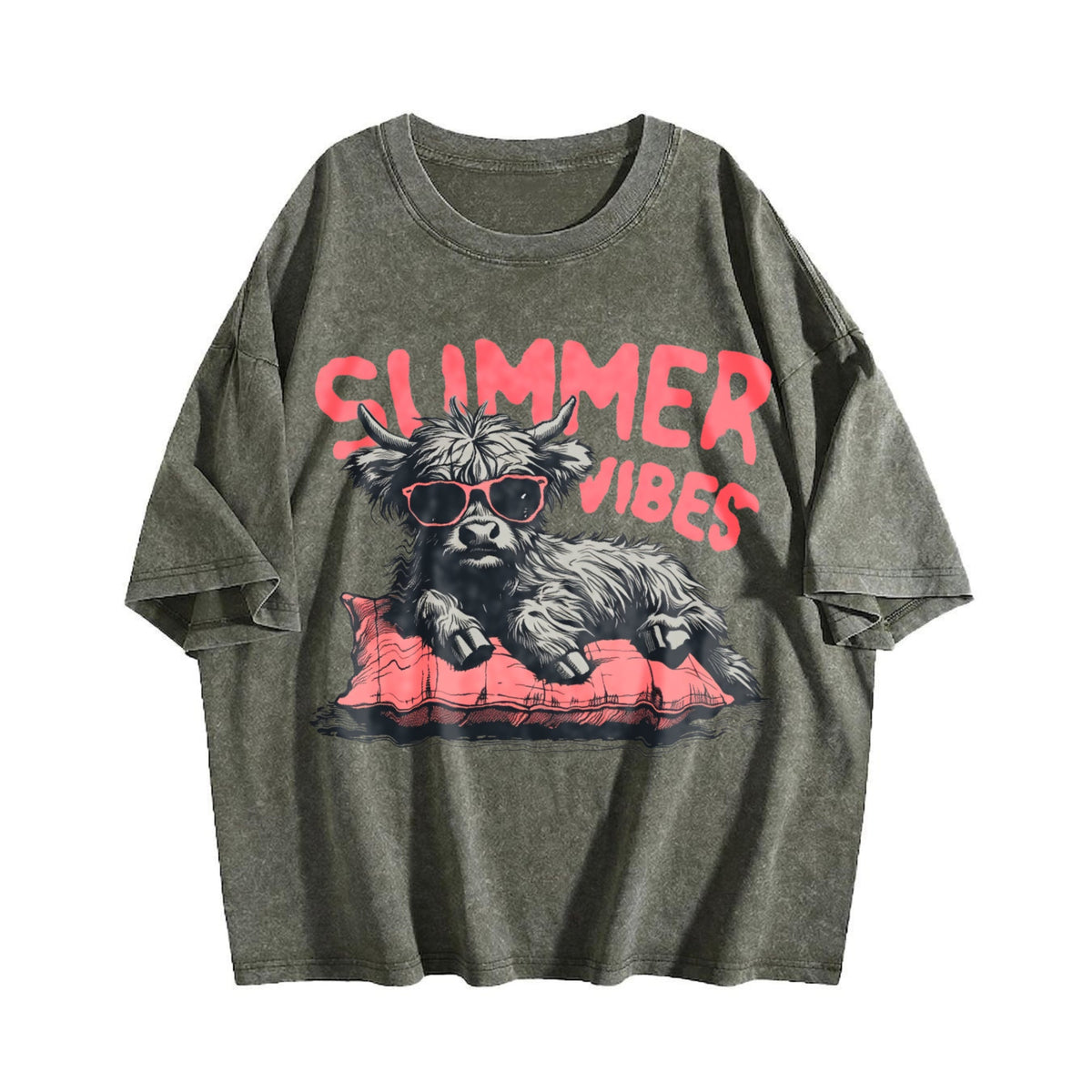 Highland Cow Summer Vibes Vintage Washed T-Shirt product image 4