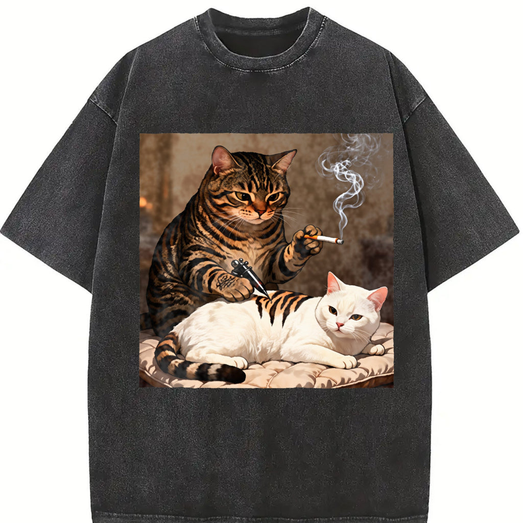 Funny Cat Tattoo Artist Vintage Washed T-Shirt product image 2