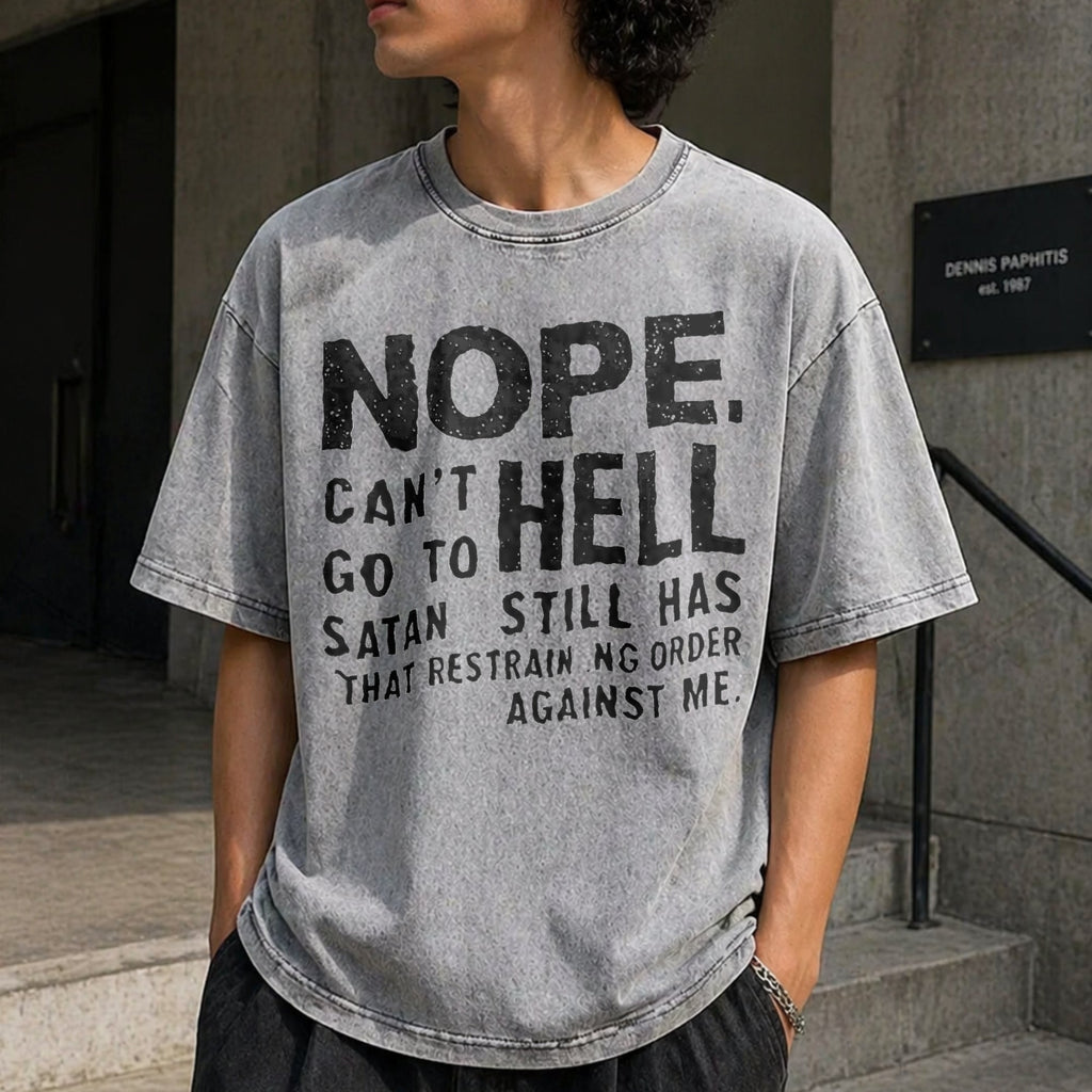 Nope Can't Go to Hell Slogan Vintage Washed T-Shirt product image 5