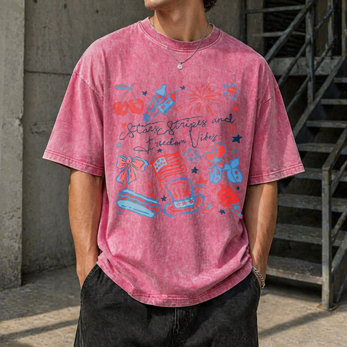 Girly American Vibes With Stars Vintage Washed T-Shirt product image 14