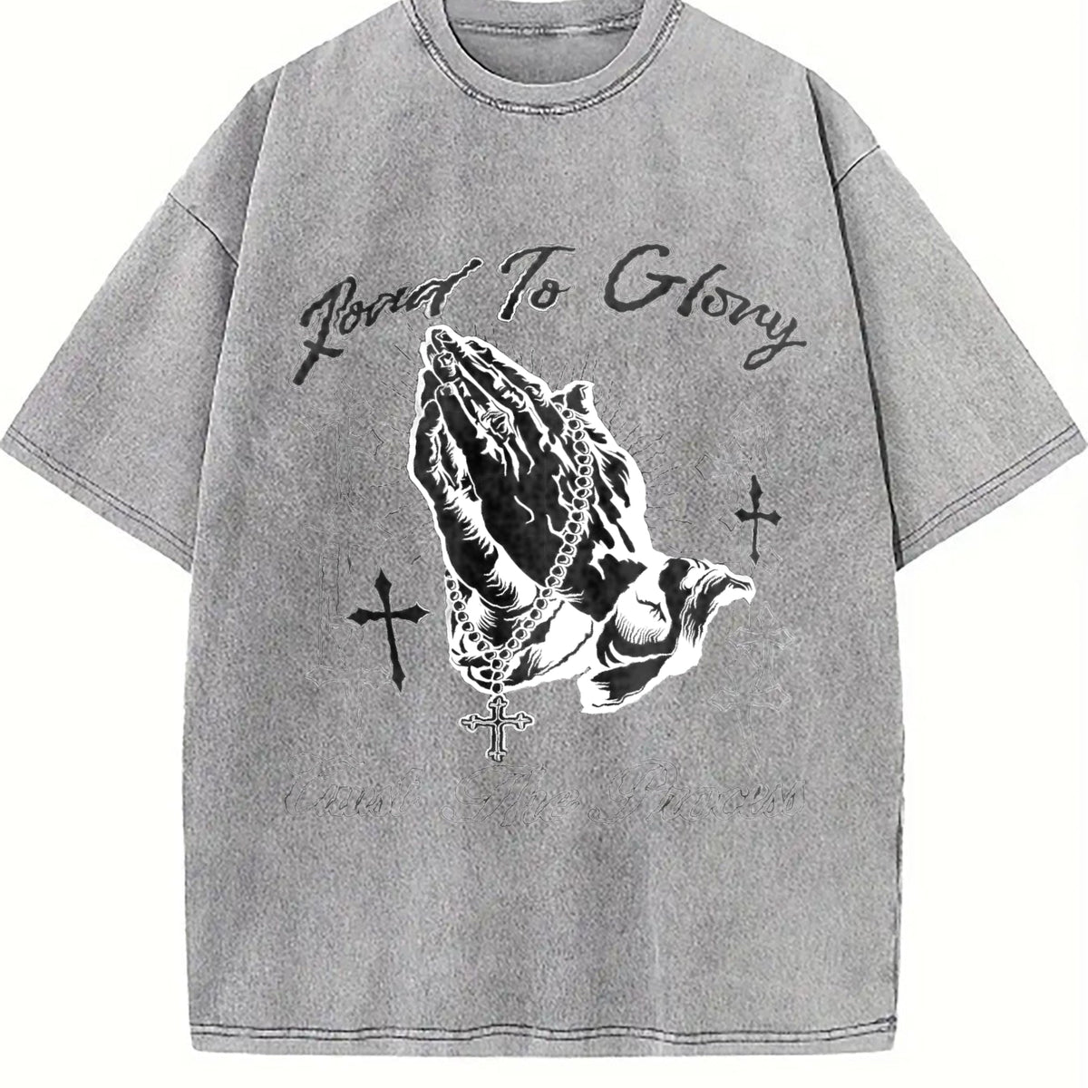 Road To Glory Praying Hands Cross Vintage Washed T-Shirt product image 5