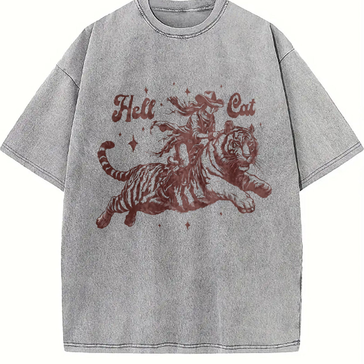 Hell Cat Cowgirl Riding Tiger Vintage Washed T-Shirt product image 5