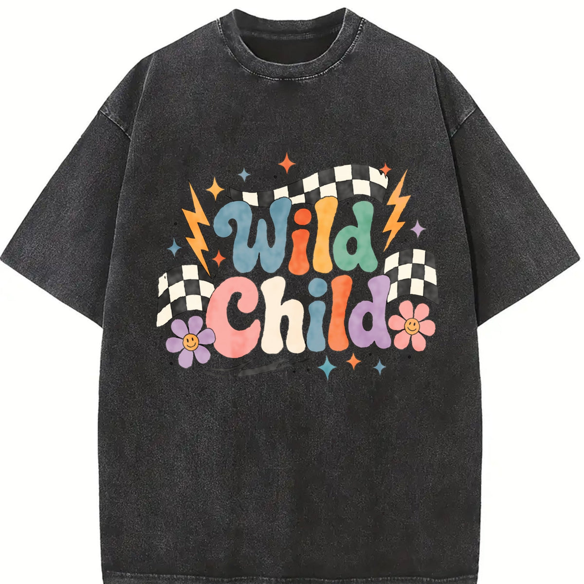 Wild Child - Toddler Groovy Checkered Racing Vintage Washed product image 2