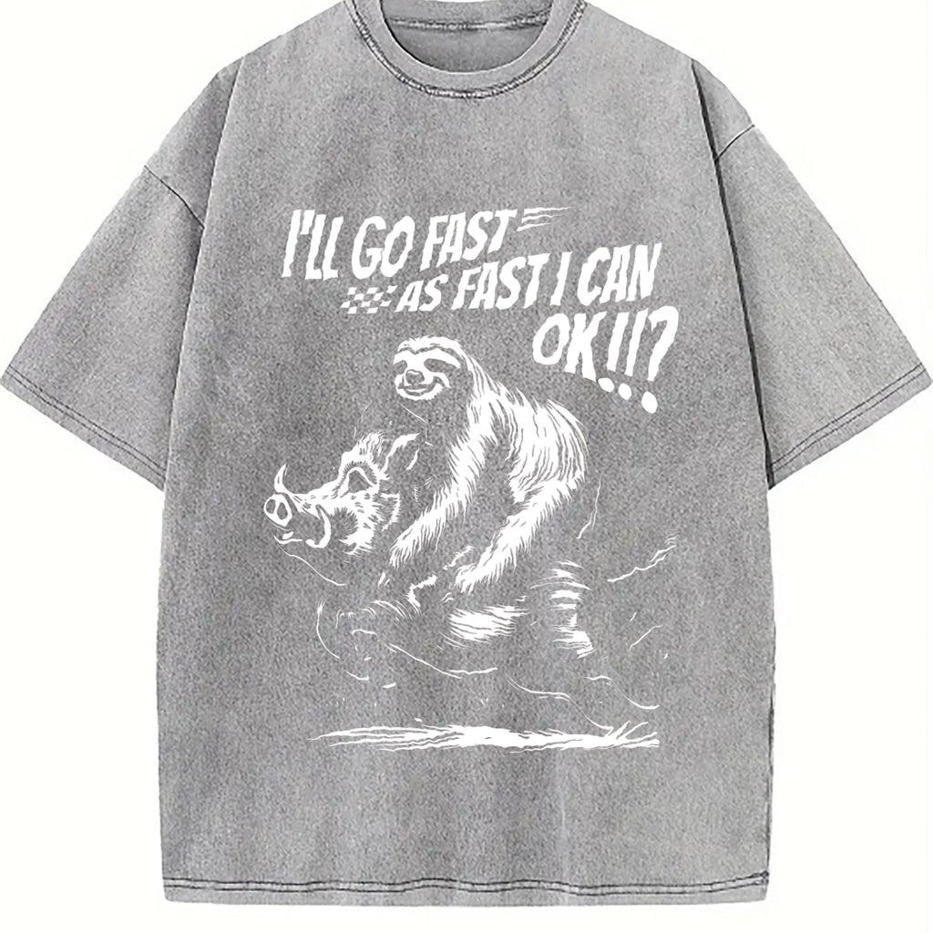 Sloth Riding A Boar 90s Vintage Washed T-Shirt product image 5