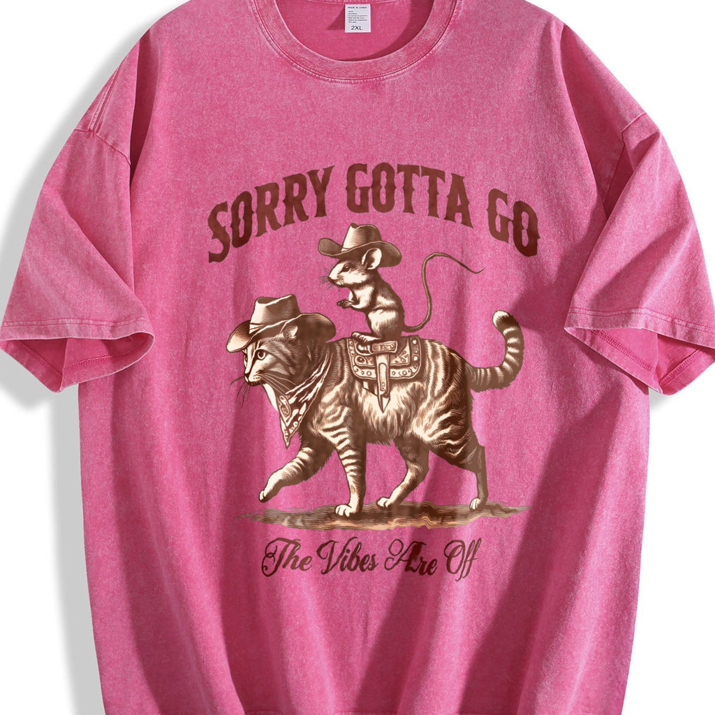 Funny Mouse Riding Cat The Vibes Are Off 90s Vintage Washed product image 7