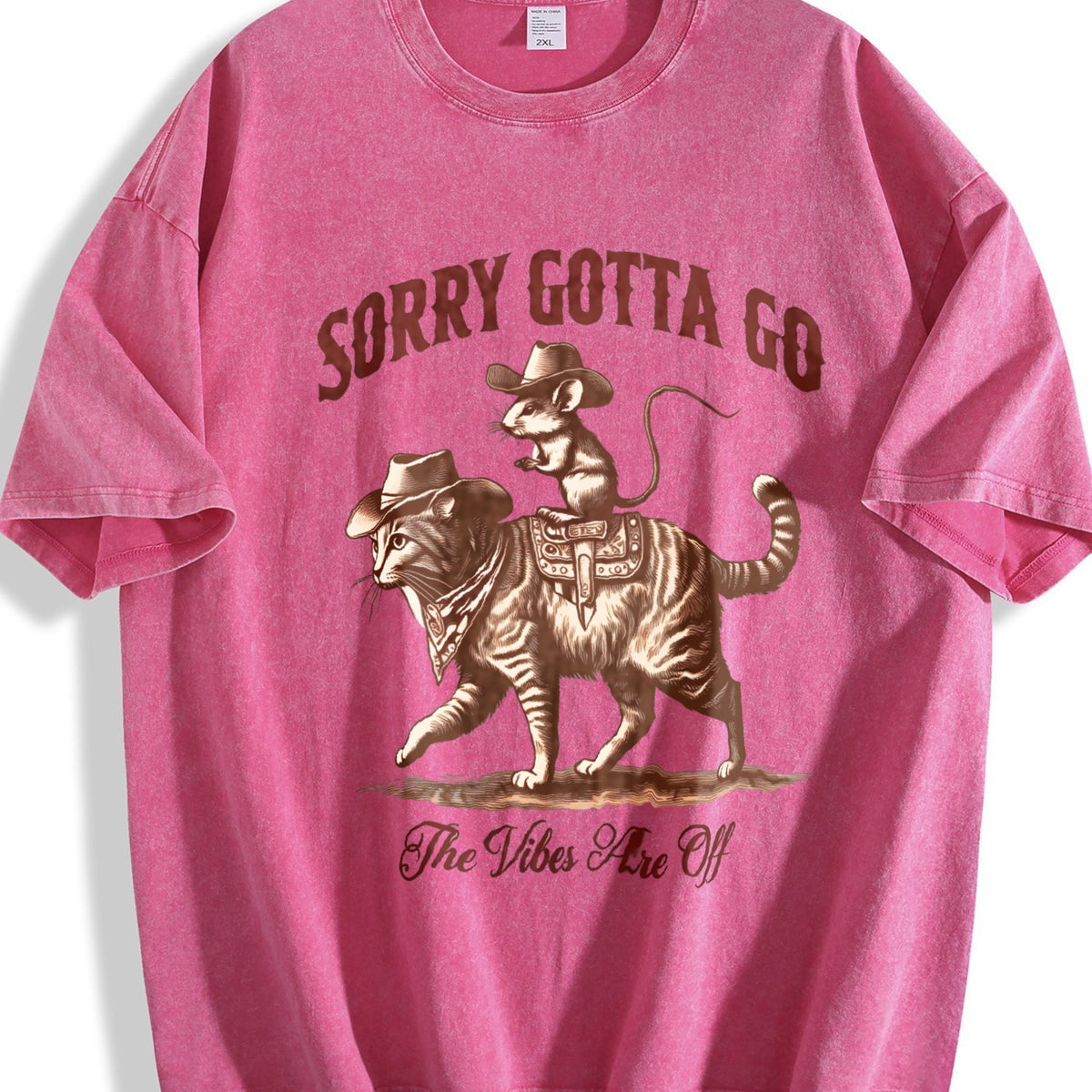 Funny Mouse Riding Cat The Vibes Are Off 90s Vintage Washed product image 7