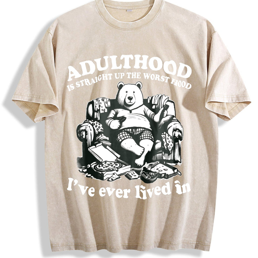 Funny Bear Adulthood 90s Vintage Washed T-Shirt product image 1