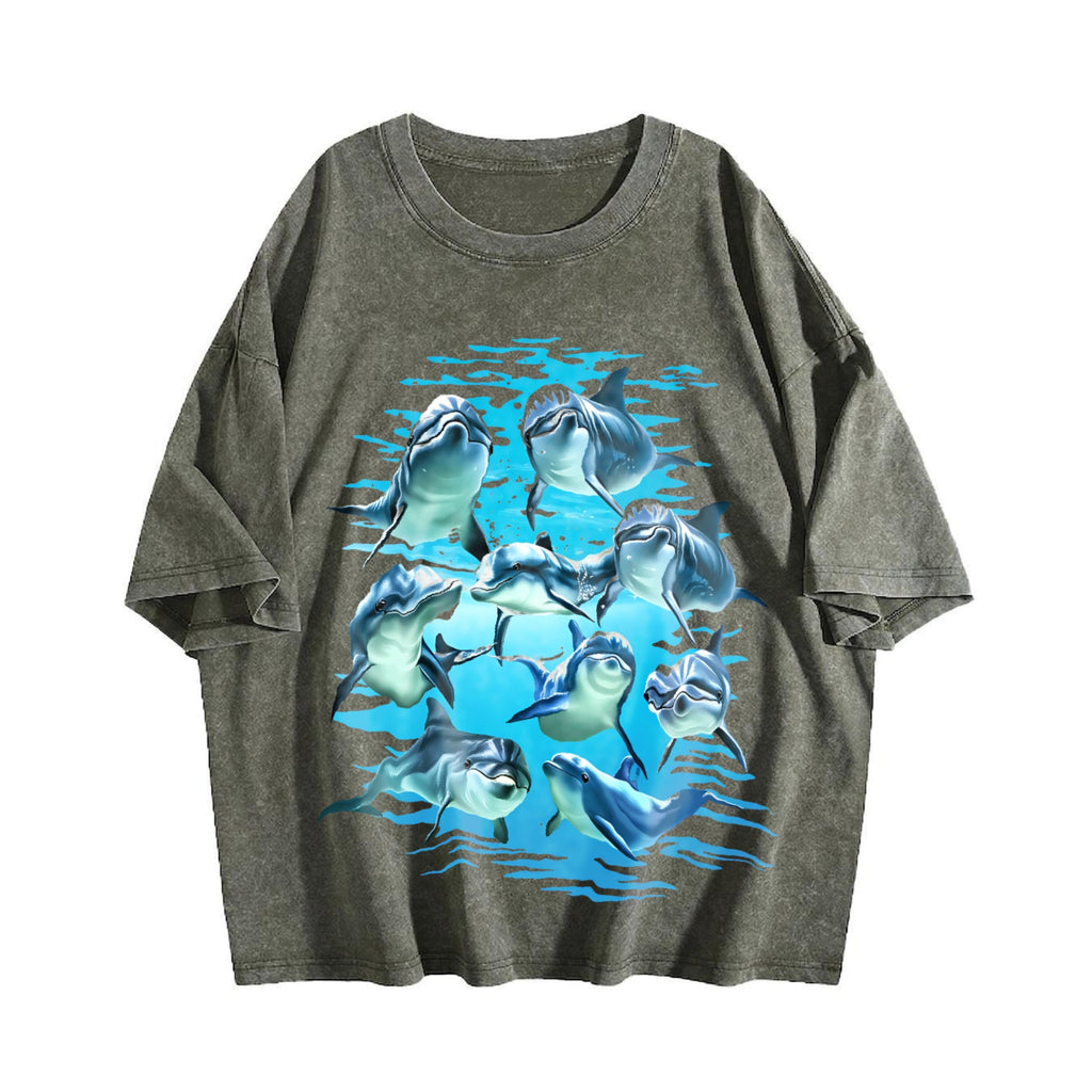 Playful Dolphins Ocean Vintage Washed T-Shirt product image 4