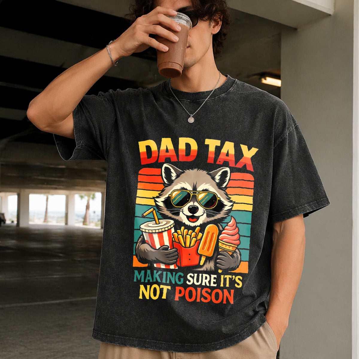 Dad Tax Raccoon Vintage Washed T-Shirt product image 2