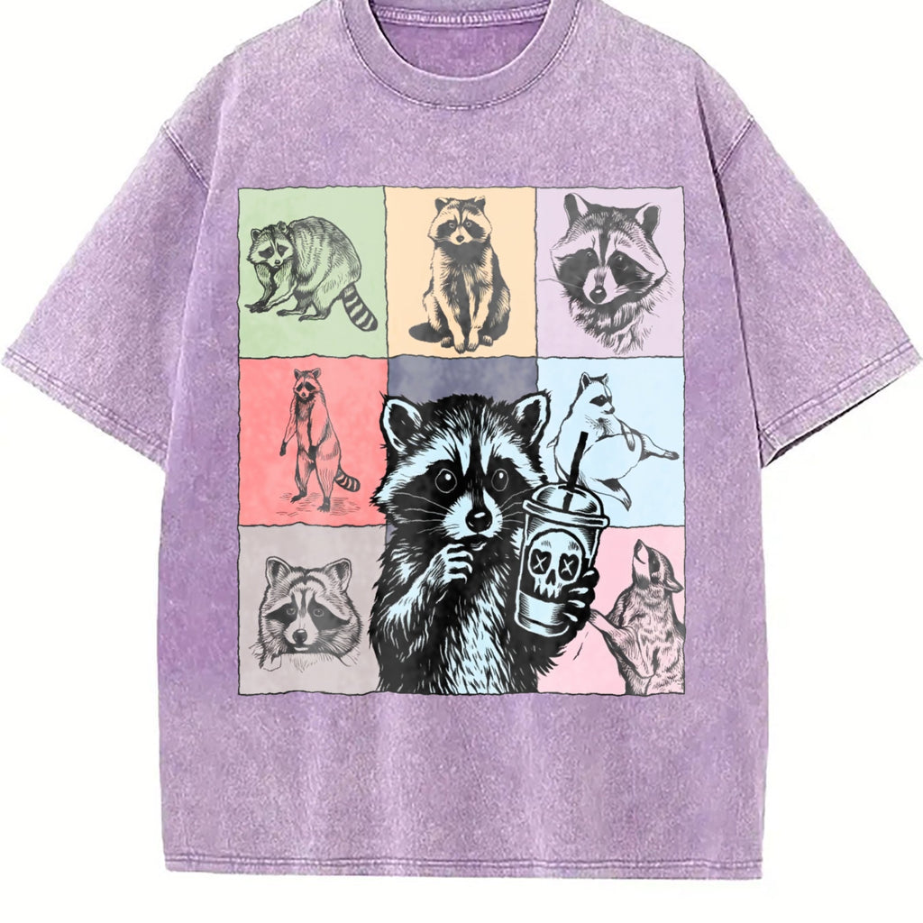 Raccoon Drink Coffee Vintage Washed T-Shirt product image 6
