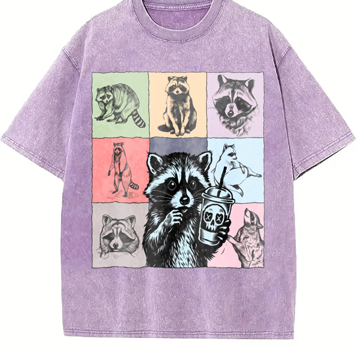 Raccoon Drink Coffee Vintage Washed T-Shirt product image 6