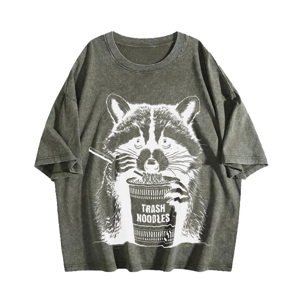Funny Raccoon Eating Noodle 90s Vintage Washed T-Shirt product image 4