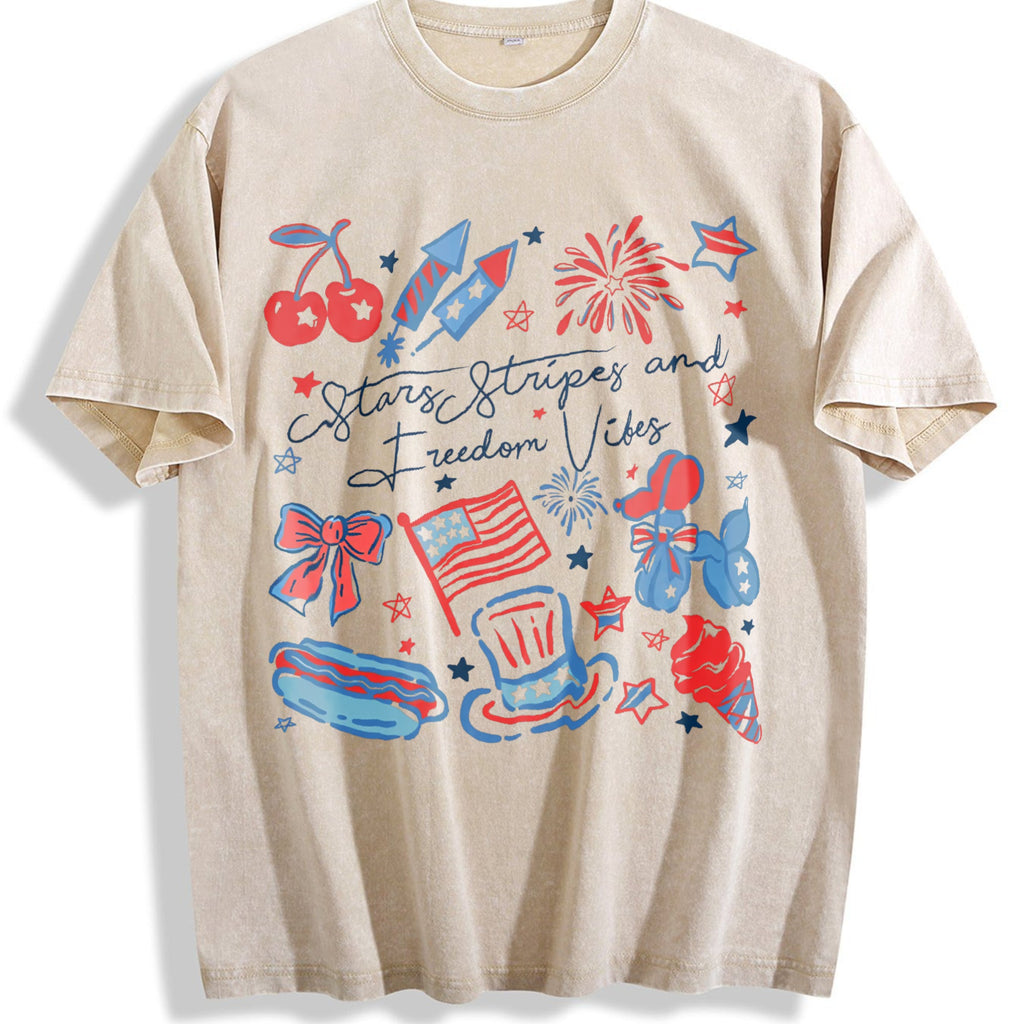 Girly American Vibes With Stars Vintage Washed T-Shirt product image 1