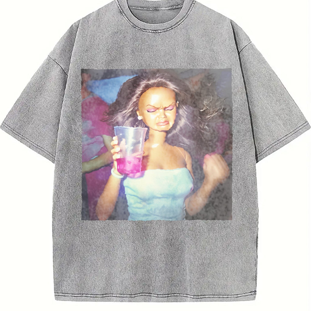 Doll with Pink Party Drink Vintage Washed T-Shirt product image 5