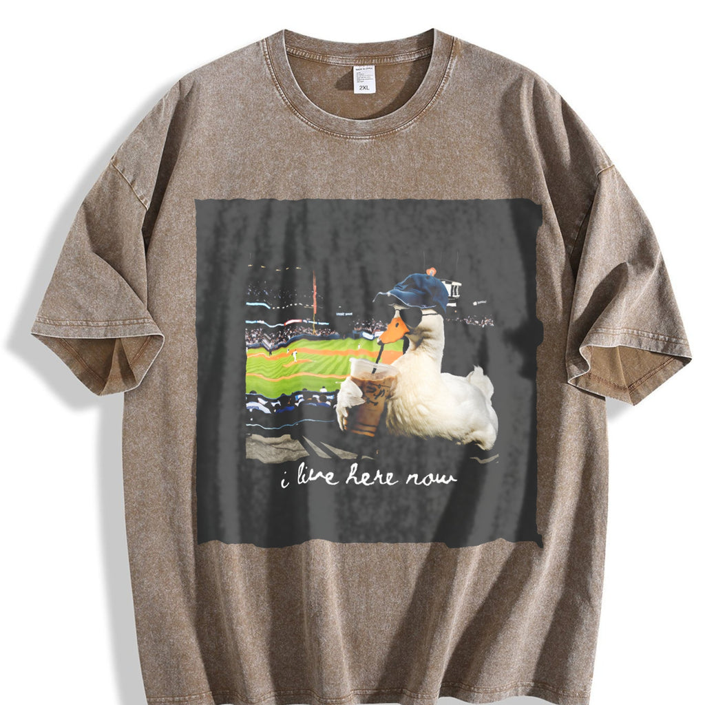 I Live Here Now Baseball Duck Vintage Washed T-Shirt product image 3