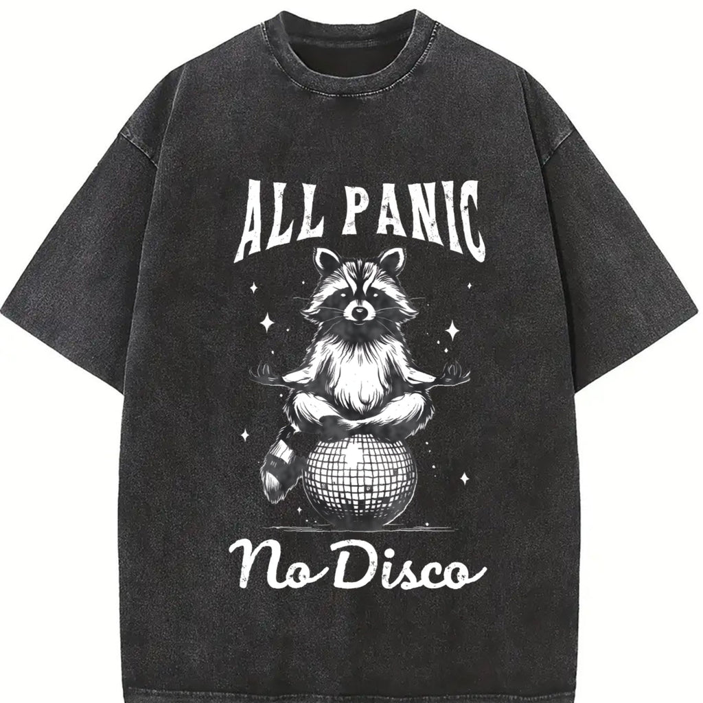 Funny Raccoon All Panic No Disco 90s Vintage Washed T-Shirt product image 2