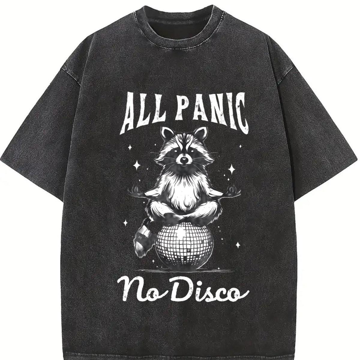 Funny Raccoon All Panic No Disco 90s Vintage Washed T-Shirt product image 2