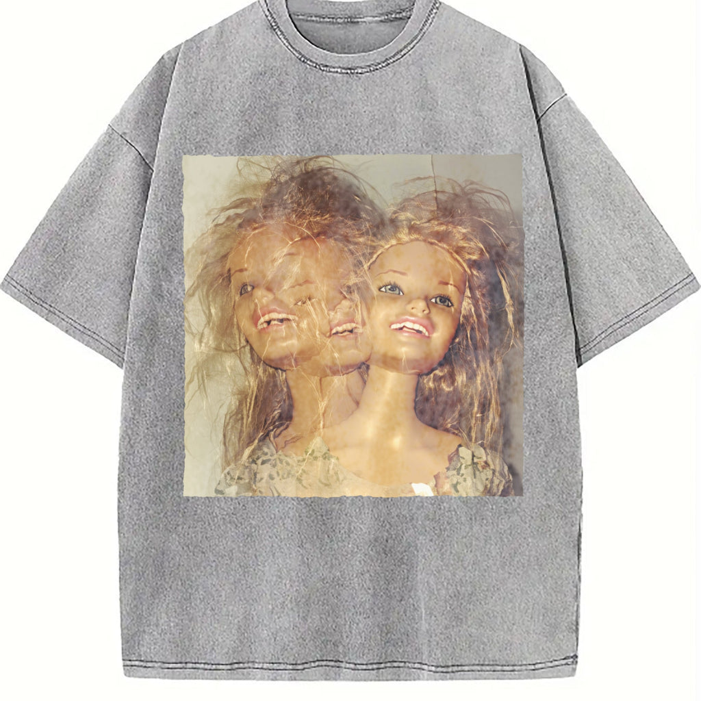 Doll Double Exposure Portrait Vintage Washed T-Shirt product image 5