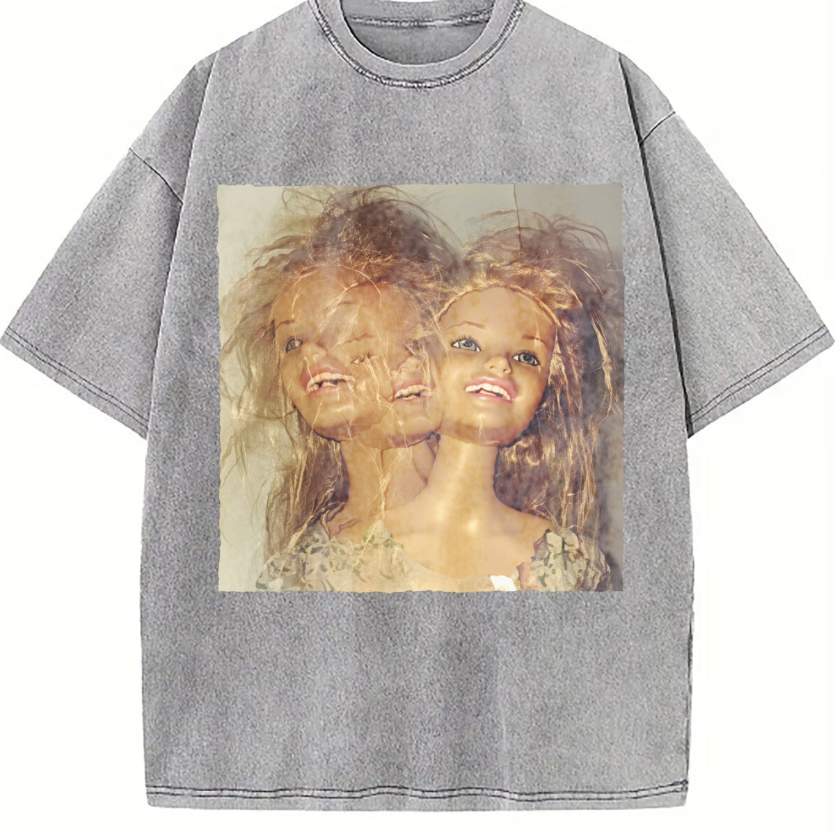 Doll Double Exposure Portrait Vintage Washed T-Shirt product image 5