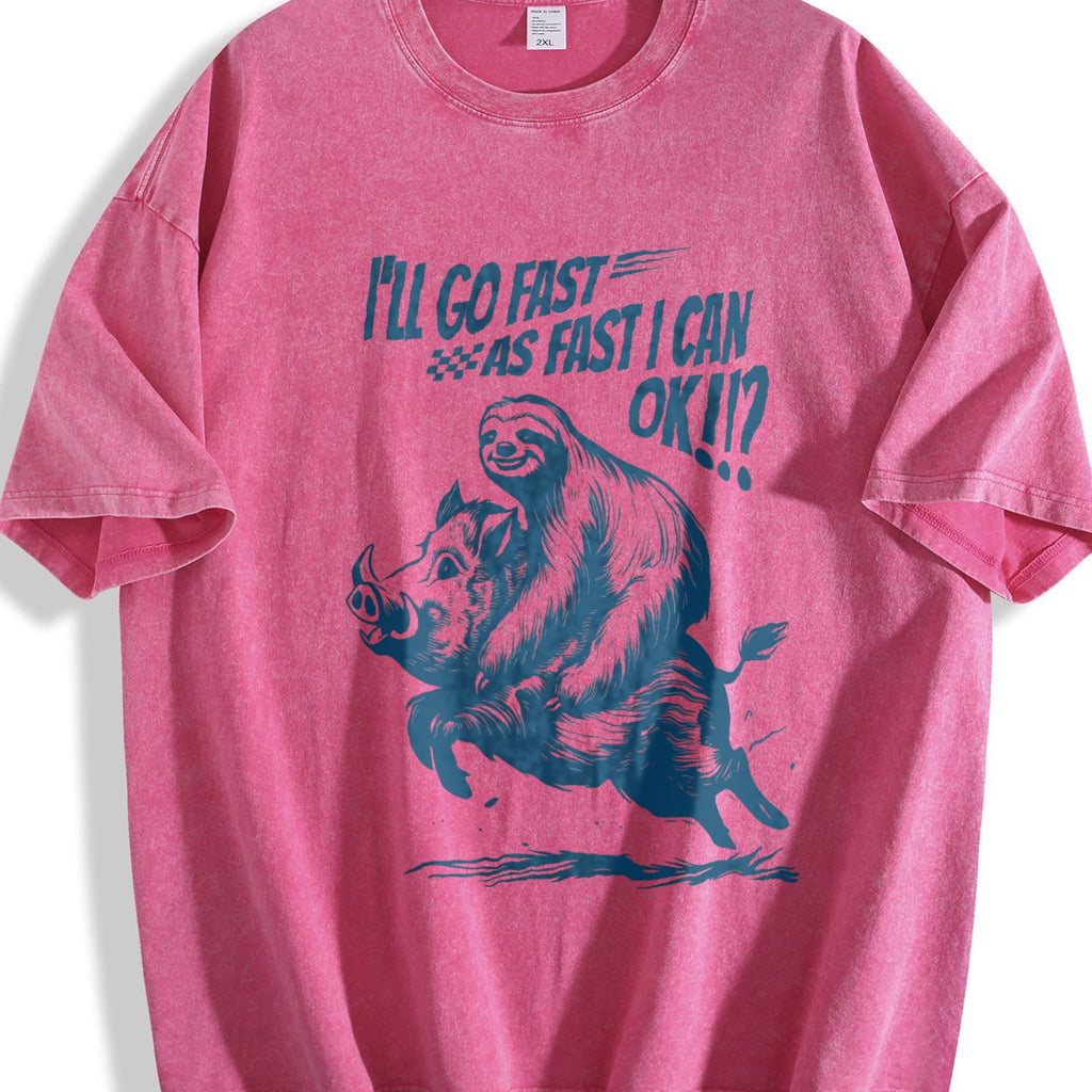 Sloth Riding A Boar 90s Vintage Washed T-Shirt product image 7